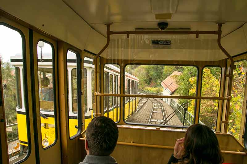 Blick aus der Standseilbahn Dresden während der Fahrt.